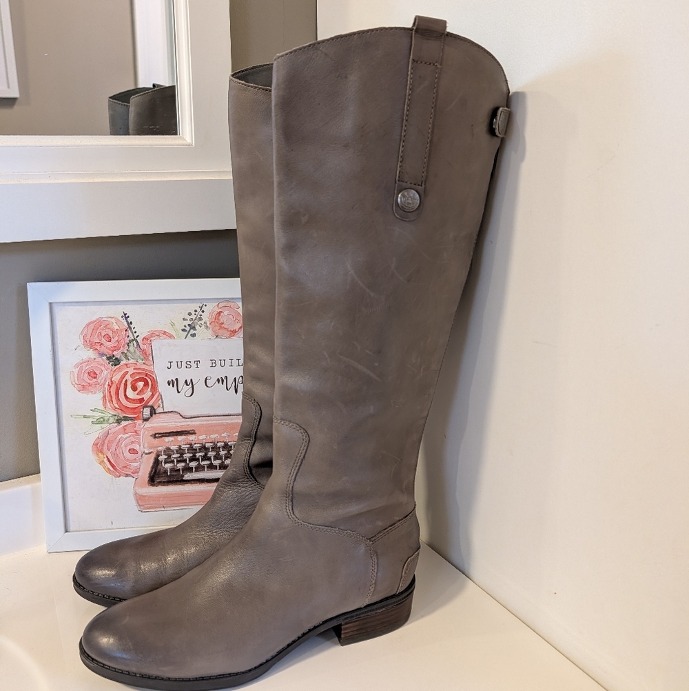 🤍EUC Sam Edelman Penny Tall Over-the-Knee Smooth Leather Riding Boots, Grey, 9